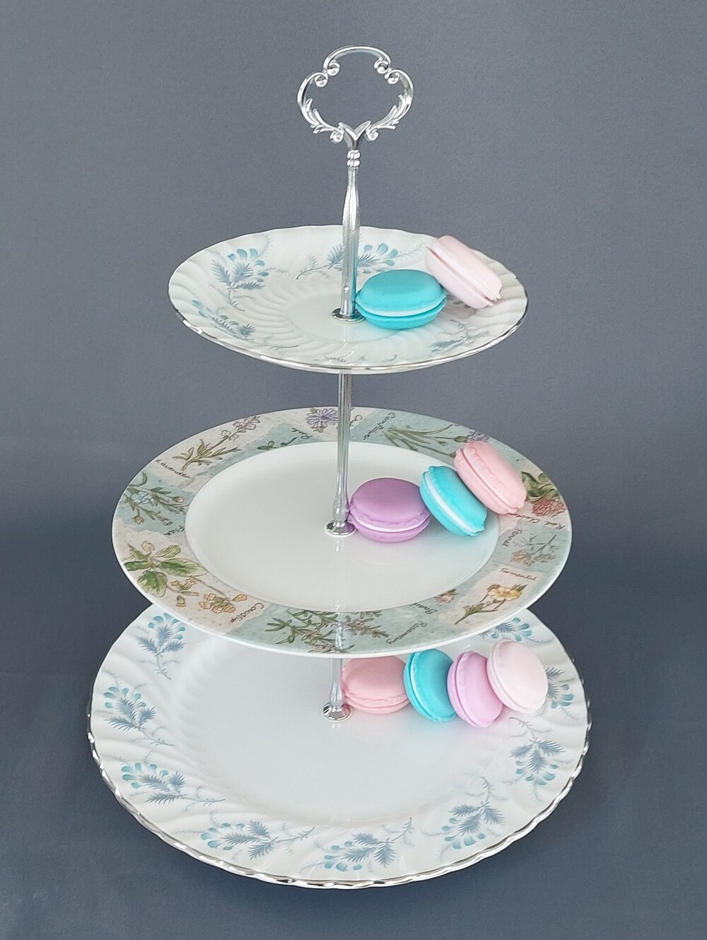 Handcrafted 3 Tier Cake Stand Vintage Fine China Coquette Cottagecore Tea Server